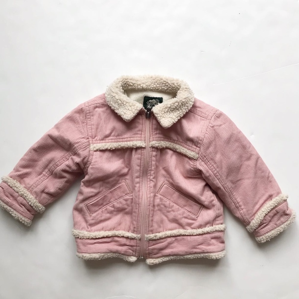 Roots pink corduroy sherpa collar jacket  EUC L(12-18 months)